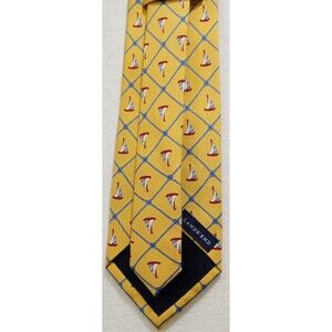 Lands’ End Silk Tie Yellow Nautical Sailboats USA Made Preppy Coastal Vibe